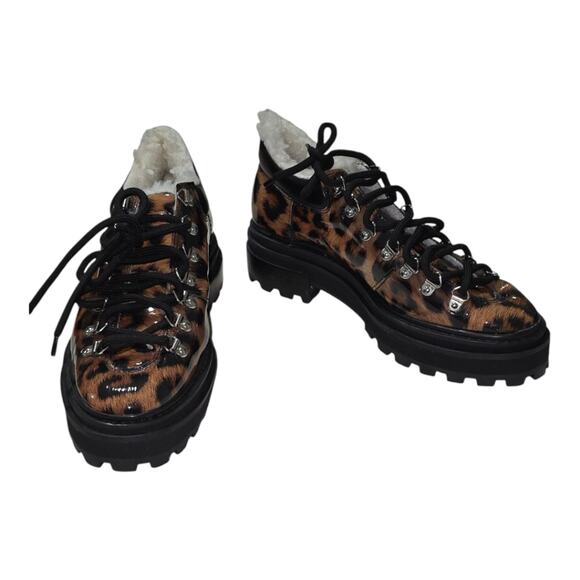 Schutz Lucille Lug Sole Leopard Print Faux Shearling Lined Ankle BootSize 7.5 B - Picture 4 of 12